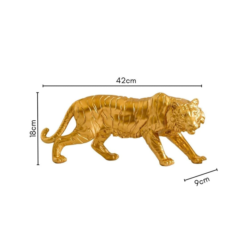 Nestasia Golden Royal Bengal Tiger Resin Showpiece with Smooth Metallic Finishing for Home Decor, Living Room, Shelf, Centre Table | Perfect for Gifting (16.5 Inch)