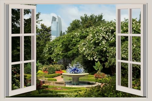 JVERF - JZZA31514 USA Gardens Fountains| Self-Adhesive Open Window Wall Sticker