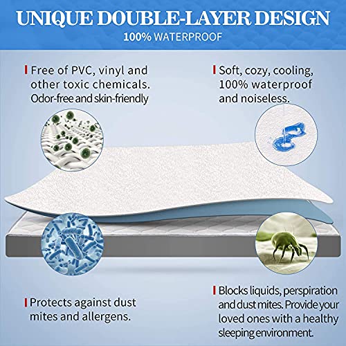 EAlma 100% Waterproof Mattress Protector | Premium Cotton Feel Mattress Bed Cover | Breathable and Hypoallergenic Ultra Soft Fitted Bed Protector | 78x36 Inch, Single, Grey