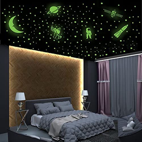 Night Glow in The Dark, Star Astronomy Moon Wall Stickers with Pack of 201 Stars Big and Small (Radium Stickers)