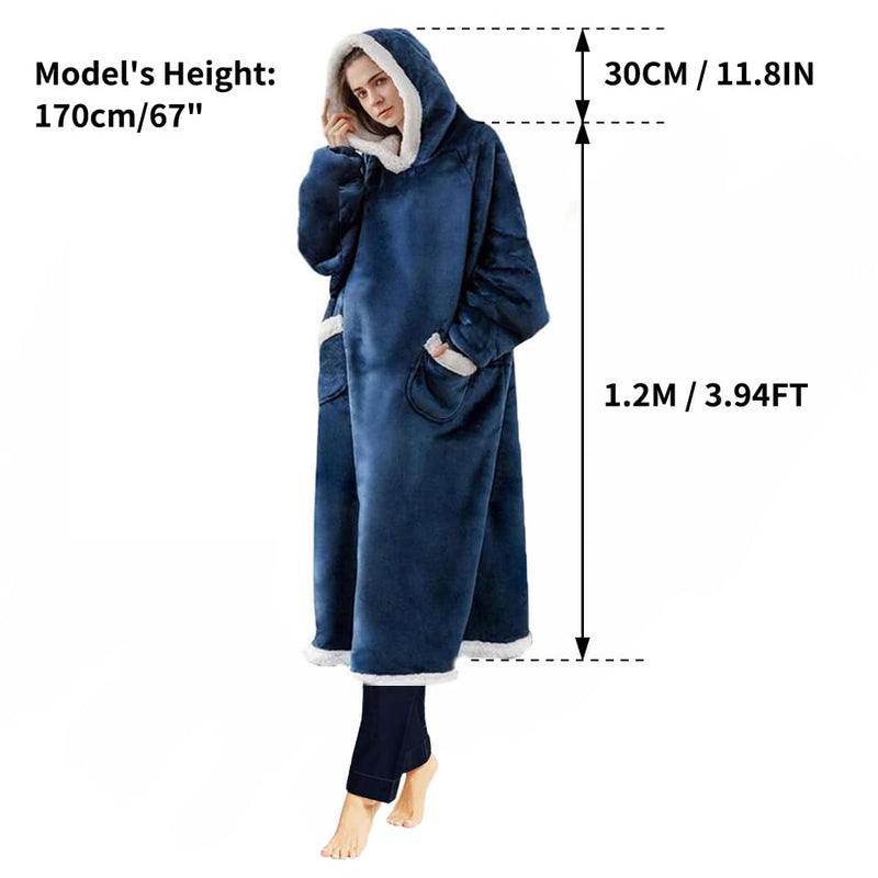 ecoCalm Sherpa Blanket Hoodie, Wearable Blanket with Sleeves and Deep Pockets, Hooded Winter Blanket Sweatshirt for Women/Men/Sofa/Bedroom/Travel/Outdoor Use (Blue, 1.2m)