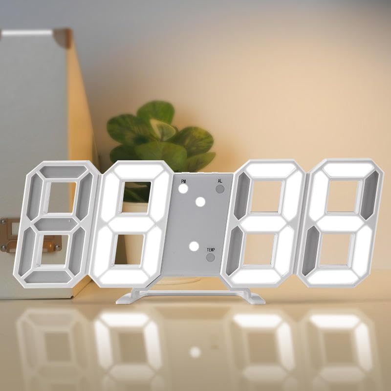 NIRVITTHAL 3D LED Digital Wall Clock for Home, Alarm Clock Table Clock Wall Hanging, Easy to Read at Night-Plastic for Home Office