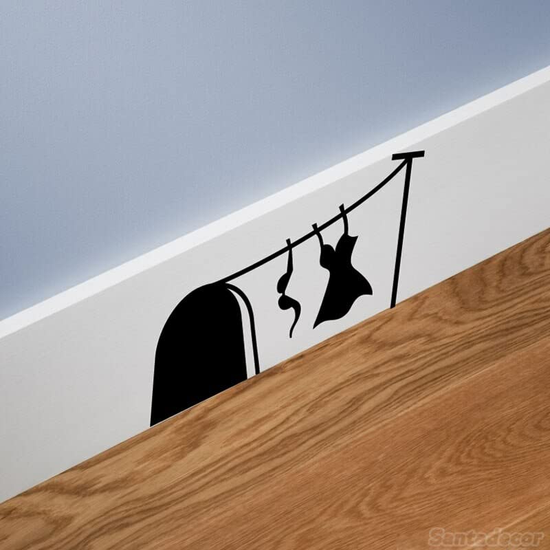 GADGETS WRAP Vinyl Wall Decal Sticker Cute 3D Mouse Holes Clothesline Lady Laundry