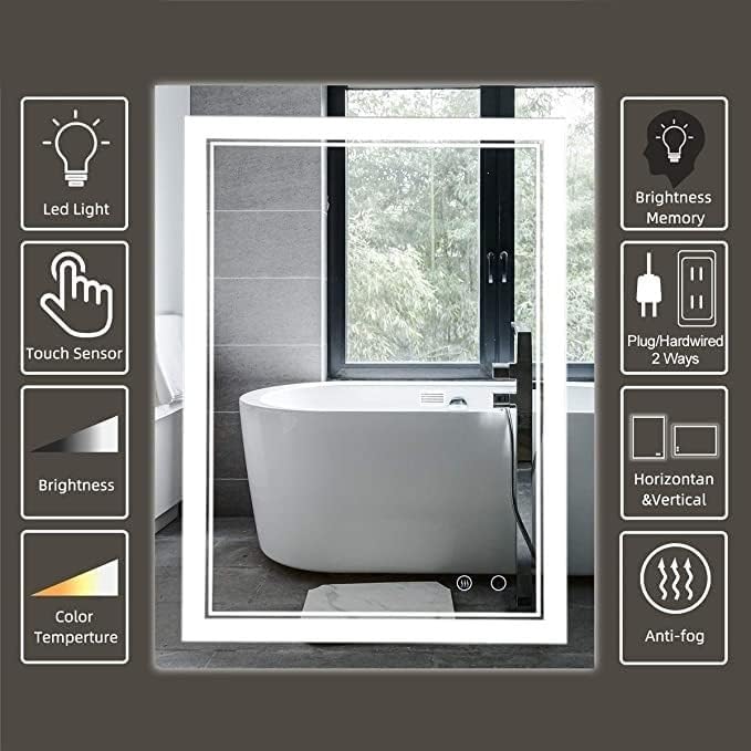 Bungalow Mercer LED Bathroom Mirror Wall-Mounted Vanity Mirror with Anti Fog,Dimmable Waterproof Smart Touch Button Makeup Mirror with Lights Vertical & Horizontal (36x24)