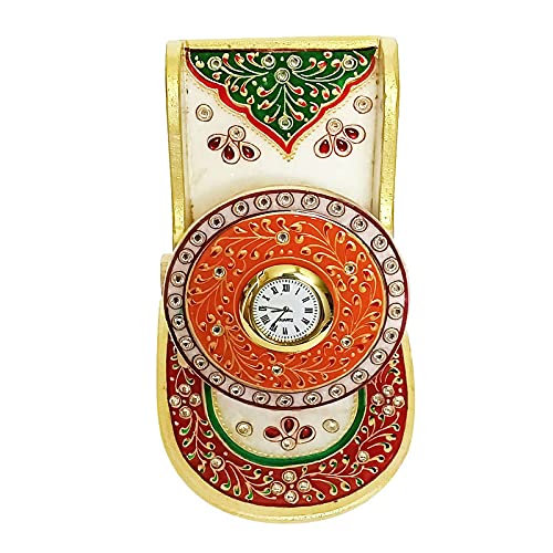 Handicraft Kingdom Mobile Holder For Bedroom | Cell Phone Desktop Stand With Inbuilt Small Clock & Pillar Clock For Kitchen Living Room & Office Table | Approx Size (4.5 Inch) & Wt (1050 Gm) Pack Of 2