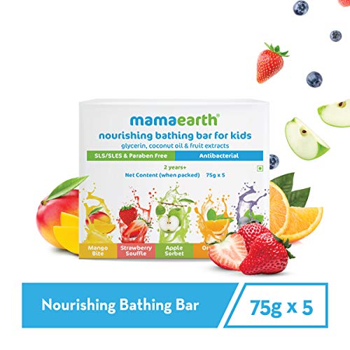 Mamaearth Fruit based Nourishing Clear Bathing Bar Baby Soap with Glycerine, For Kids – 75g x 5, white, one size