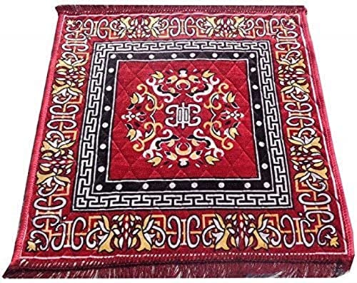 VRCT Polyester, Velvet Pooja Asana/ Mat, Red Color (24 x 24 inches)