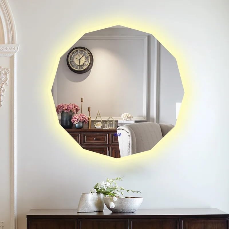 Artessa Minimal Design Round LED Mirror with Defogger, Dimmer, 3-Colour LED (90 x 90 CM)