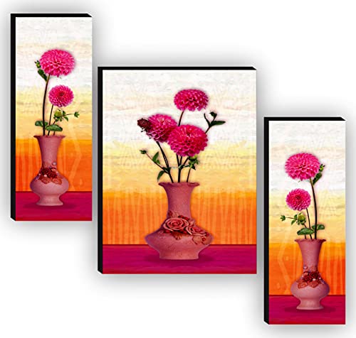 SAF Religious Radhe Krishna UV Textured Painting Set of 3 (18 Inch X 12 Inch, Multicolour, SANFJM31085) & Set of 3 Flower Pot Paintings for living room Painting 12 Inch X 18 Inch SAF-JM7732