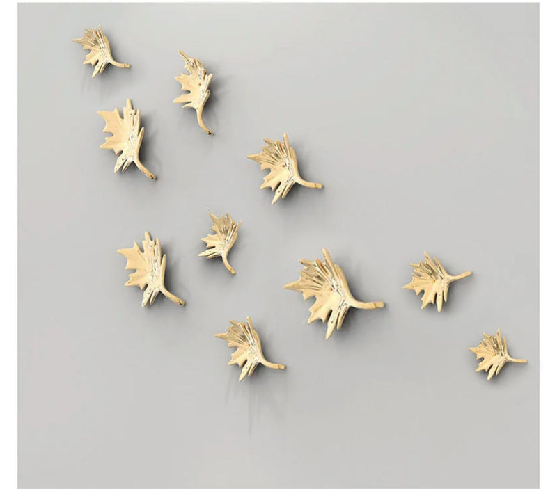 ZOVE Metal Mapple Leaf Set Of 10 Wall Art Perfect For Home, Hotel, Restaurant, Living Room Decoration (Electroplating Gold)