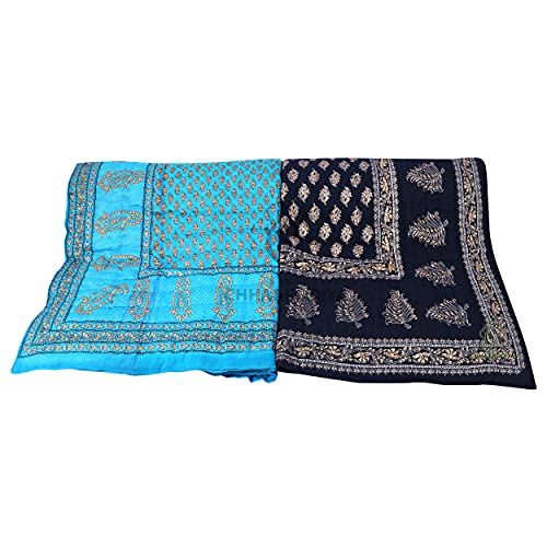 LILFLY Organic Cotton Jaipuri Razai Bed Blanket Ac Quilt for Winter and Summer Soft Light Weight Rajasthani Traditional Rajai Cotton Comforter, Single Bed Quilt, Pack of 2. (M-07)