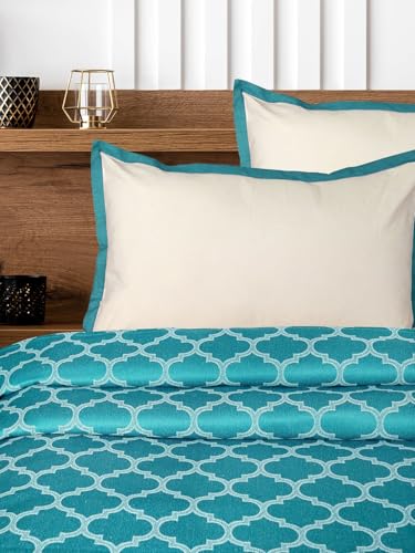 SARAL Home Soft Cotton King/Queen Noor Breathable & Wrinkle Free Bedsheet for Double Bed- 1 King Size Bedsheet with 2 Pillow Covers (Teal,104"X108")