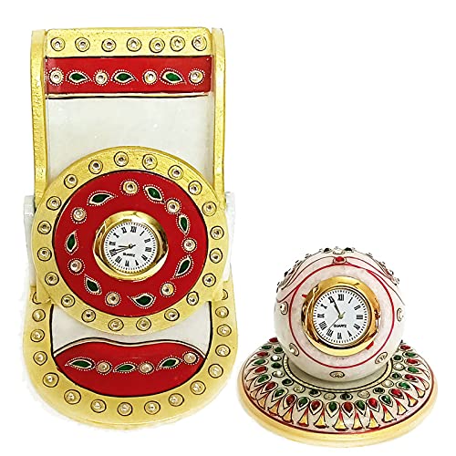 Handicraft Kingdom Mobile Holder for Women Stylish Latest Beautiful Stand with Inbuilt Small Clock & Tile Clock | Approx Size (4.5 Inch) & Wt (900 Gm) Pack of 2