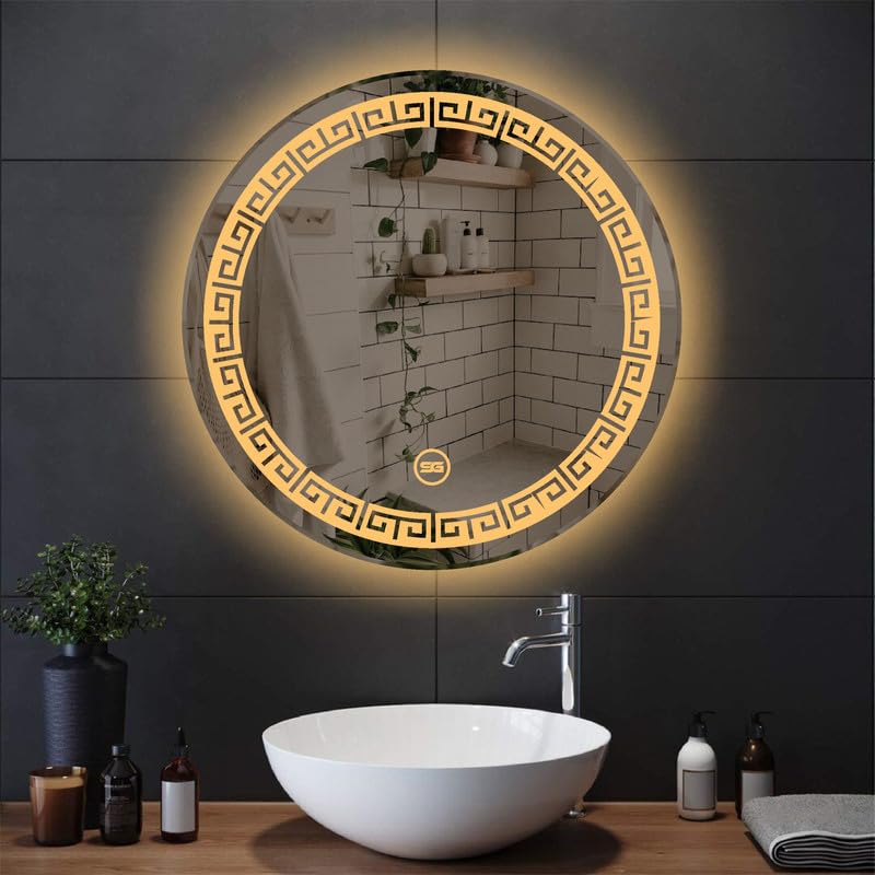 Spark Glass Round LED Sensor Mirror. (LedColour: White, Warm White, & Mix Light) - (Size:21x21 Inch)