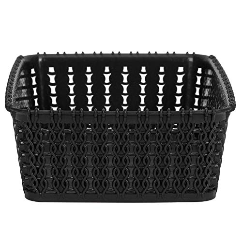 Cutting EDGE Plastic Multipurpose Sturdy Storage Baskets for Cosmetics Office Fruit Vegetable Bathroom Stationary Home Basket with Handle - (Black, Set of 2, Mini)