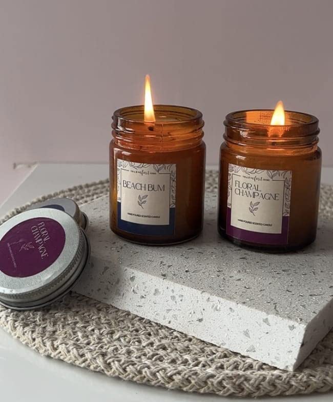 Small Beach Bum+ Small Floral Champagne Scented Jar Candle Combo Set of 2 for Bedroom & Bathroom