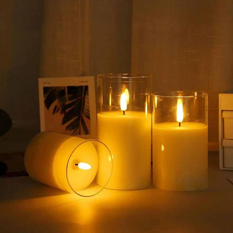 TGOPIT Candle Flameless Led Candles Light Flickering,Real Wax Fake Wick Moving Flame Faux Wickless Pillar for Diwali Festival Wedding Home Party Halloween Decorations(2Pcs)