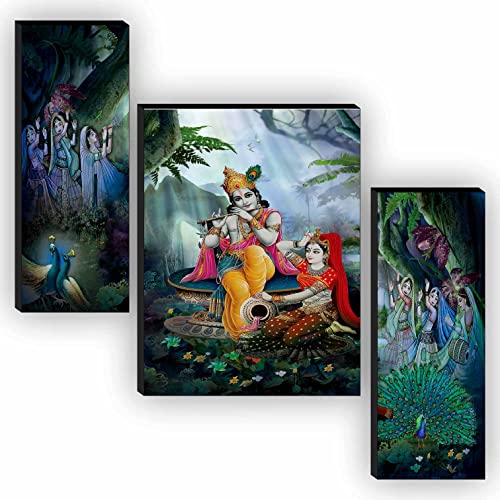 SAF Religious Radhe Krishna UV Textured Painting Set of 3 (18 Inch X 12 Inch, Multicolour, SANFJM31085) Radha Krishna Painting (18 Inch X 12 Inch, SANFJM31049, Set of 3)