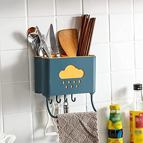 AJB Self Adhesive plastic wall mounted kitchen cutlery spoon fork knife chopstick holder organizer stand (Multi-colour, pack of 1)