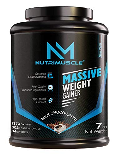 Nutrimuscle Massive Weight Gainer - 7LBS (3.175 KGS) - Choco Latte Flavour (COFFEE) - WEIGHT & MASS Gain - Contains Complex Carbohydrates, BCAA, Digestive Enzymes & Essential Vitamins & Minerals