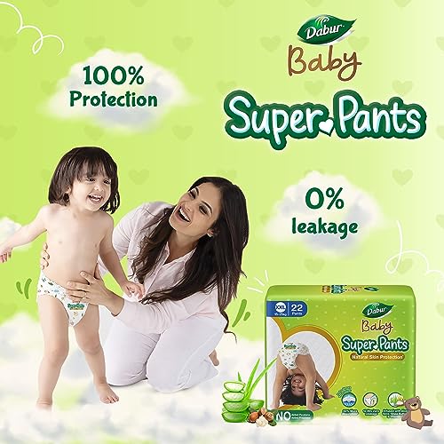 Dabur Baby Super Pants - XXL (22 pieces) | 15-25 kg | Baby Wipes Infused with Shea Butter & Vitamin E | Insta-Absorb Technology | Natural Skin Protection | NO Added Parabens & Fragrances