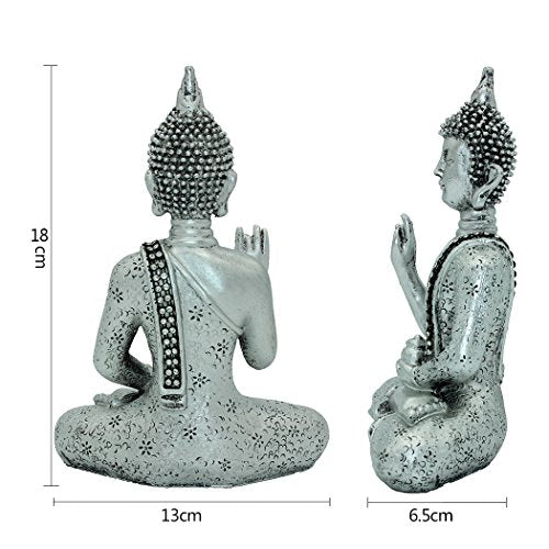 7.09"(H)Thai Buddha Meditating Peace Harmony Statue Silver Resin Home Decor Buddha BS111