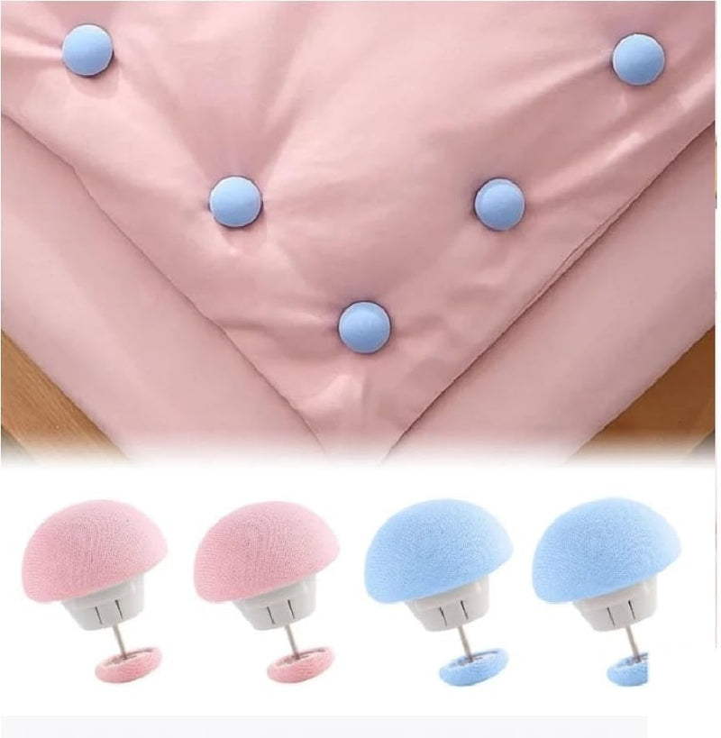 VODIQ Mushroom Shape Duvet Clips, Non-Slip Cover Fixator, Comforter Quilt Holder with One-Key Unlock for Blanket Bed Sheet Curtain Socks Mattress Covers (Pink, 4)