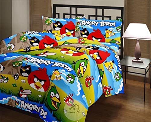 GodSun Harvest Kid's Super Soft Floral Design Print Reversible Single Bed Dohar, Multicolour (Angry Bird, Single) (100% Microfibre)