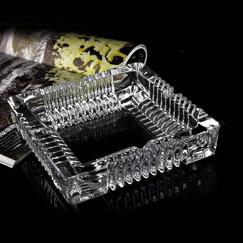 WHATWELL Square Glass Misti Crystal Quality Cigar Cigarette Ashtray Round Tabletop for Home Office Indoor Outdoor Home Decor