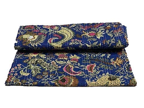 Textile Work Creations Kantha Quilt Hippie Bed -Cover Throw and Cotton Blanket Twin Size Kantha Quilt Handmade 60x90 inch Single Size