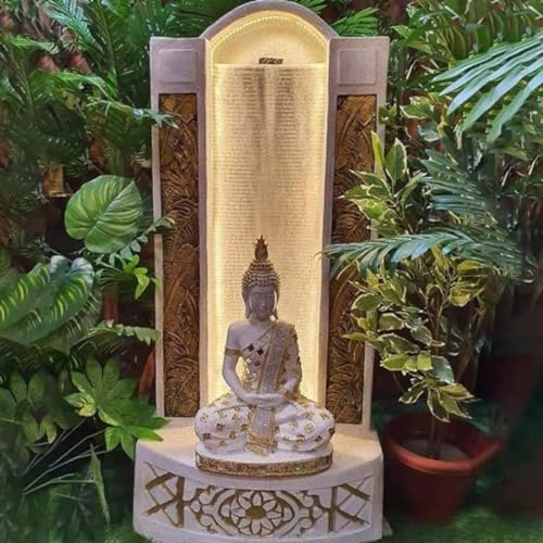 Shawshank Jharna Buddha Water Fountain Resin Fiberglass Water Fountain for Office Living Room Dcor with LED Lights and Water Pump