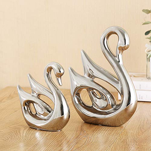 Anding Creative Home Decoration Ceramic Animal Statue Decoration Crafts Swan Lover (LY1269-Silver) Sculpture Souvenir Gift