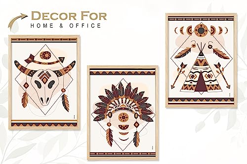 SAF paintings BOHO Set of 3 Modern Art Premium Brown frame Bohemian Painting for Wall Decoration Digital Reprint 13.5 inch x 10.5 inch Bohemian Painting (With Frame, Pack of 3) B191K3