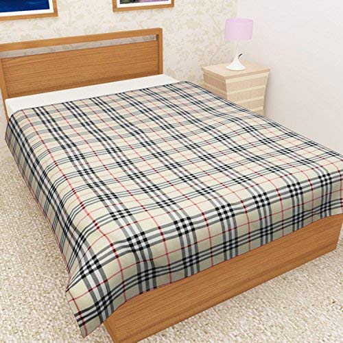 NK Polyester Checks Print Reversible Poly Cotton Single Bed AC Blanket/Dohar, 85 x 55 inch, Multicolour