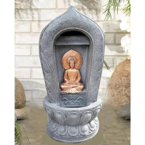 Shawshank Water Fountain Grey Temple Buddha Water Fountain Indoor Fountain for Home Office Living Room Dcor with LED Lights and Water Pump Set