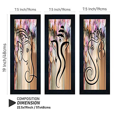 SAF paintings Set of 3 Ganesha Framed Home Decorative Gift Item Painting 22.5 inch X 19 inch SANFLP30032