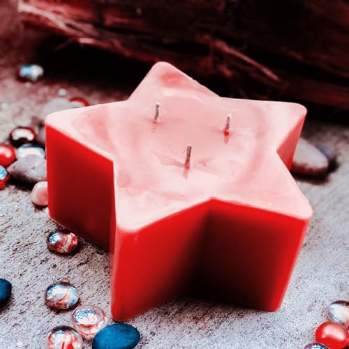 Smooth Scented Star 3 Wick Designer Candle | Home D?cor | Diwali Candle | Romantic Candle | Birthday Candle | Valentine Candle | New Year Candle | 3x1 Inch | 10 Hours Burn | (Red)