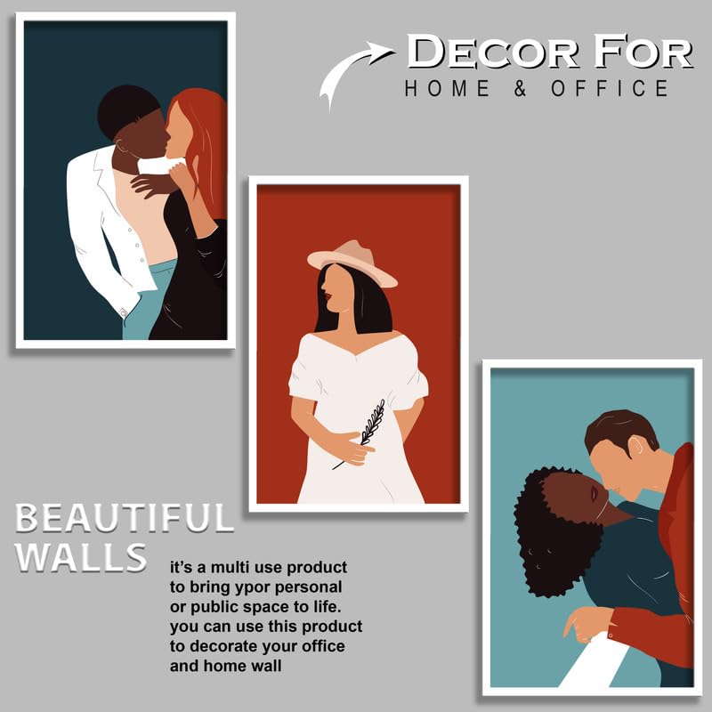 SAF paintings Set of 3 Romance couple Boho modern art design Premium white Framed Bohemian wall painting for for Wall, Home and Living Room Decoration 80 cms x 34.29 cms COMBO-2152-K3