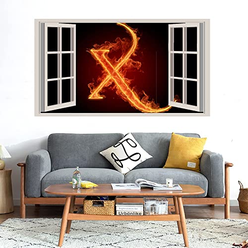 GADGETS WRAP Printed Wall Decal Sticker Fake Window Style Decal (90cm x 50cm) - X Letter Fire