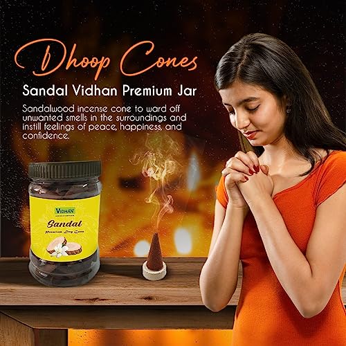 V, VIDHAN Dhoop Cones Guggal Premium Jar 100Gm | No Bamboo | No Charcoal | Dhoop Batti | Pooja Dhoop Cone | (Guggal)