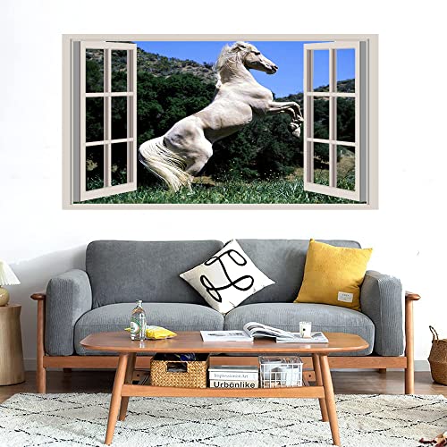 GADGETS WRAP Printed Wall Decal Sticker Fake Window Style Decal (90cm x 50cm) - White Horse (2)