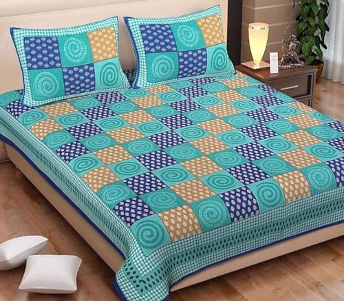 140Tc Pure Cotton Double BedSheet with Two Pillow Covers | 90 X 100 Inches |EXL-204|(Blue)