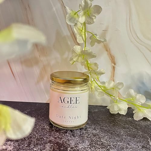 AGEE Scented Soy Wax Candle - Transparent Jar with Golden Lid - 100% Natural, Alcohol & Phthalate Free Fragrance - 38 Hr Burn Time (Date Night - Coffee)