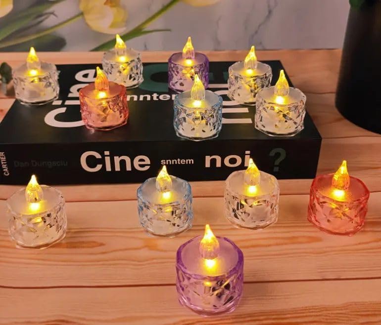 C R Tradelink Flameless and Smokeless Decorative Candles Transparent Acrylic Led Tea Light Candle for Christmas, Festival,Candles_N (Pack-6)