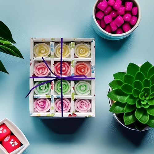 The Decor Affair 12 Pcs Multicolour Rose Flower Wax Floating Candles - Transform Your Space with Water Flower Shaped Diyas/Candles - Perfect for Diwali and New Year Gifts.