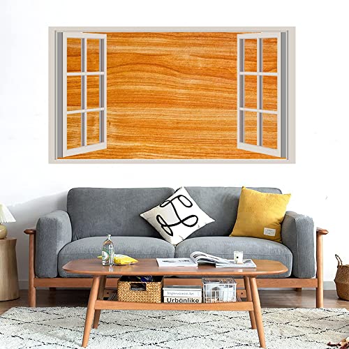 GADGETS WRAP Printed Wall Decal Sticker Fake Window Style Decal (90cm x 50cm) - Wood Background