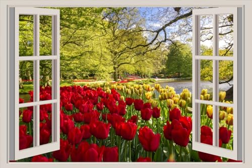 JVERF - JZZA25050 Netherlands Parks Tulips| Self-Adhesive Open Window Wall Sticker