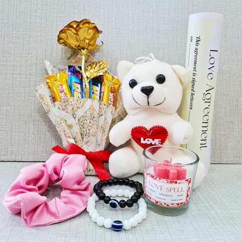 Bansiwala Love Gift Box for Couples -Gold Rose, Chocolate Bouquet,Teddy, Bracelets & More- Boyfriend, Girlfriend, Husaband, Wife, Girls, Boys