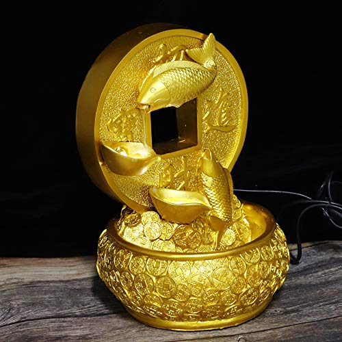 Ubersweet® Water Fountain, Resin Desktop Fountain, Landscape Fish Money Water Fountain Table Ornament Gold Waterfall Tabletop Fountain'||