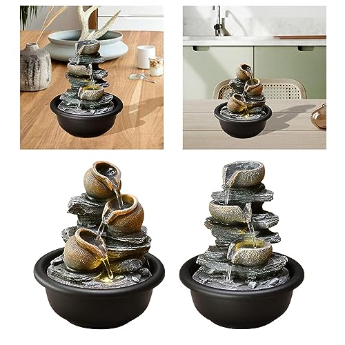 SAZ DEKOR Indoor Waterfall Fountains Meditation Relaxing Office Decor Desktop Fountain Round Pot